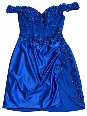 PromGirl Cobalt Blue Off-Shoulder Beaded Mini Dress
